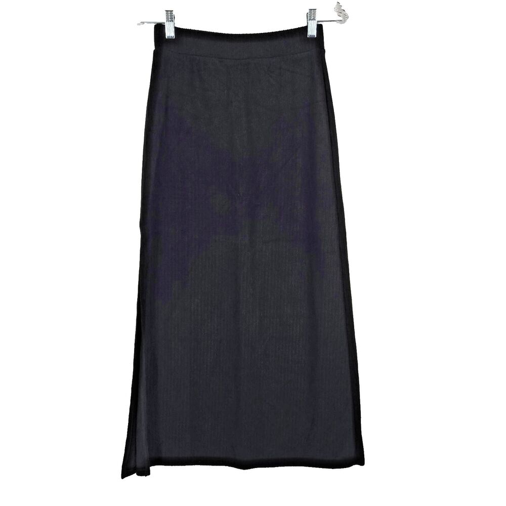 Halara Women's Size Small Regular Black Ribbed Maxi Skirt Slit Side NWOT H30